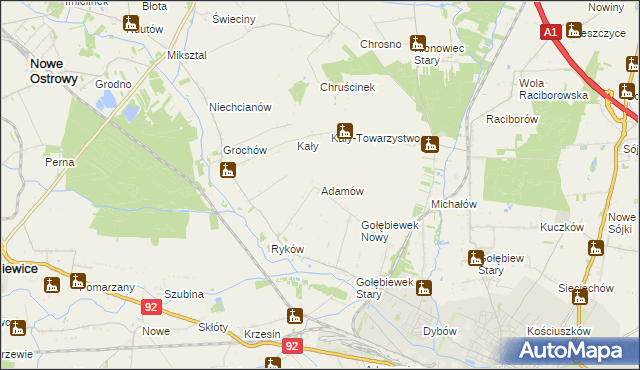 mapa Adamów gmina Kutno, Adamów gmina Kutno na mapie Targeo