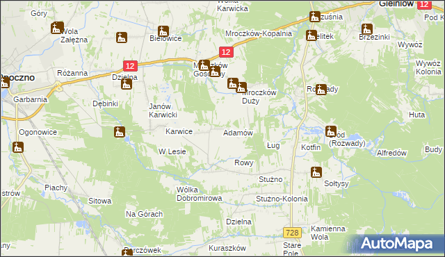 mapa Adamów gmina Opoczno, Adamów gmina Opoczno na mapie Targeo