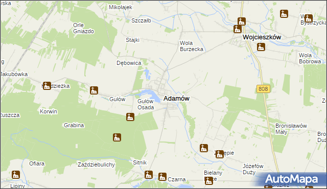 mapa Adamów powiat łukowski, Adamów powiat łukowski na mapie Targeo