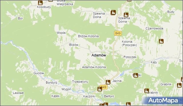 mapa Adamów powiat zamojski, Adamów powiat zamojski na mapie Targeo
