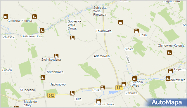 mapa Adamówka gmina Żółkiewka, Adamówka gmina Żółkiewka na mapie Targeo