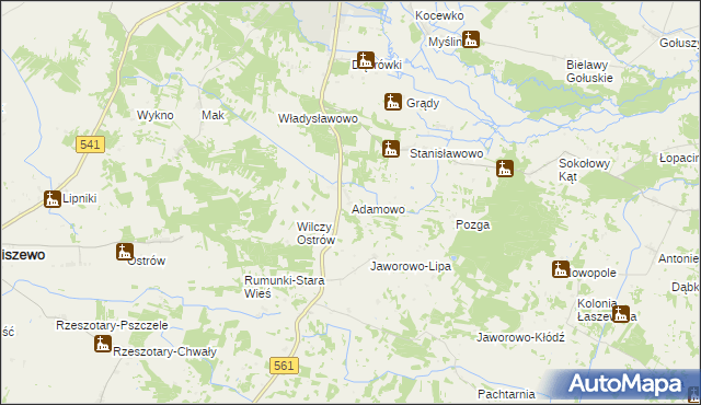 mapa Adamowo gmina Bieżuń, Adamowo gmina Bieżuń na mapie Targeo