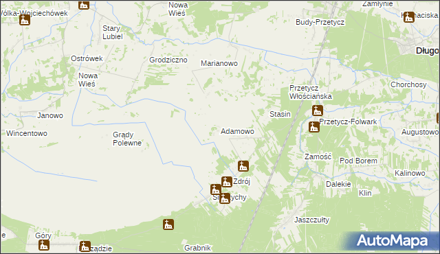 mapa Adamowo gmina Długosiodło, Adamowo gmina Długosiodło na mapie Targeo