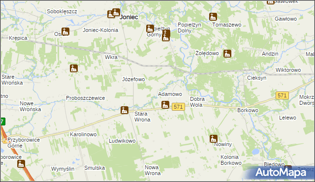 mapa Adamowo gmina Joniec, Adamowo gmina Joniec na mapie Targeo