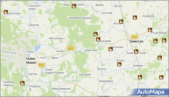 mapa Adamowo gmina Nowe Miasto, Adamowo gmina Nowe Miasto na mapie Targeo