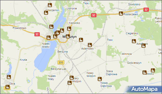 mapa Adamowo gmina Wolsztyn, Adamowo gmina Wolsztyn na mapie Targeo