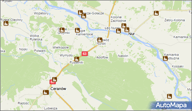 mapa Adolfów gmina Ceranów, Adolfów gmina Ceranów na mapie Targeo