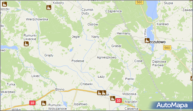 mapa Agnieszkowo gmina Szczutowo, Agnieszkowo gmina Szczutowo na mapie Targeo