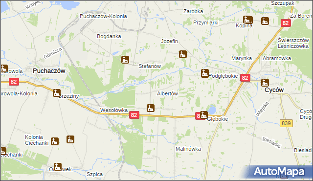 mapa Albertów gmina Puchaczów, Albertów gmina Puchaczów na mapie Targeo