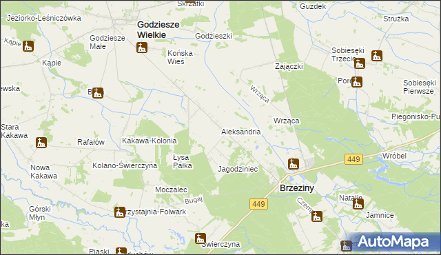 mapa Aleksandria gmina Brzeziny, Aleksandria gmina Brzeziny na mapie Targeo