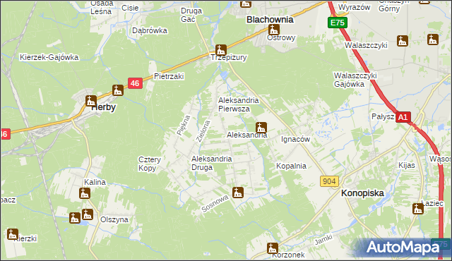 mapa Aleksandria gmina Konopiska, Aleksandria gmina Konopiska na mapie Targeo