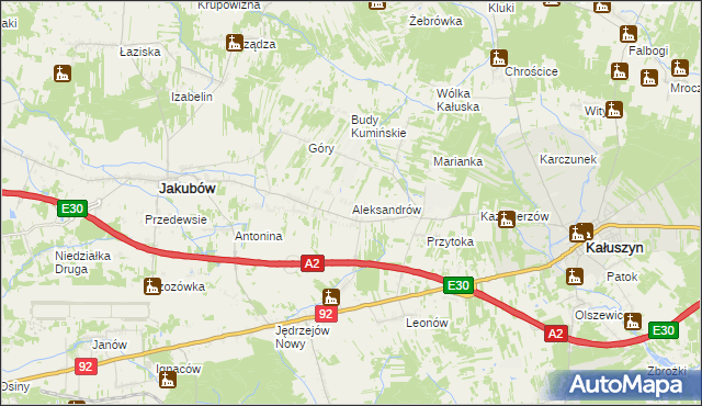 mapa Aleksandrów gmina Jakubów, Aleksandrów gmina Jakubów na mapie Targeo