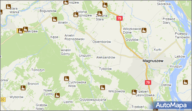 mapa Aleksandrów gmina Magnuszew, Aleksandrów gmina Magnuszew na mapie Targeo