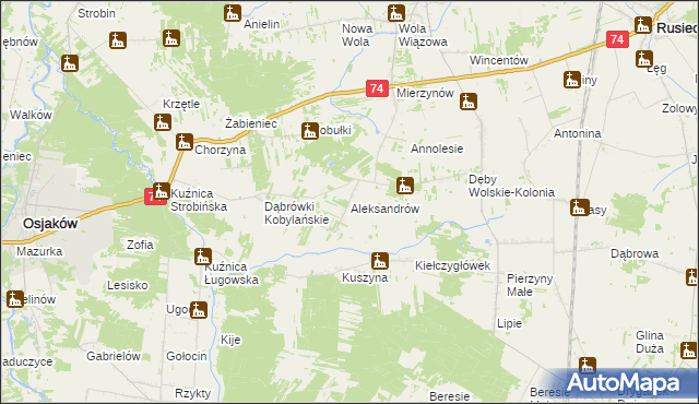 mapa Aleksandrów gmina Rusiec, Aleksandrów gmina Rusiec na mapie Targeo
