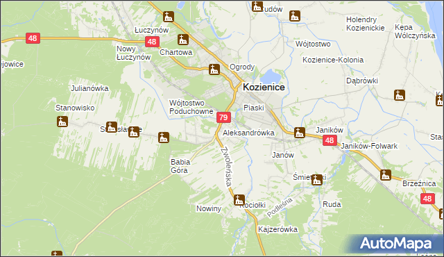 mapa Aleksandrówka gmina Kozienice, Aleksandrówka gmina Kozienice na mapie Targeo