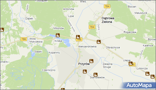 mapa Aleksandrówka gmina Przyrów, Aleksandrówka gmina Przyrów na mapie Targeo