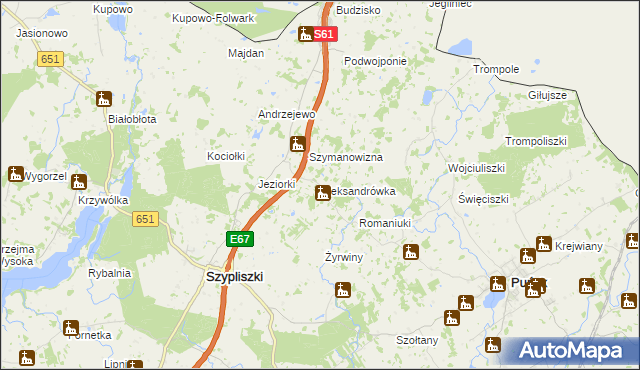 mapa Aleksandrówka gmina Szypliszki, Aleksandrówka gmina Szypliszki na mapie Targeo