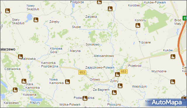 mapa Aleksandrowo gmina Bakałarzewo, Aleksandrowo gmina Bakałarzewo na mapie Targeo