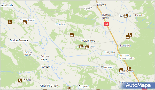 mapa Aleksandrowo gmina Lelis, Aleksandrowo gmina Lelis na mapie Targeo