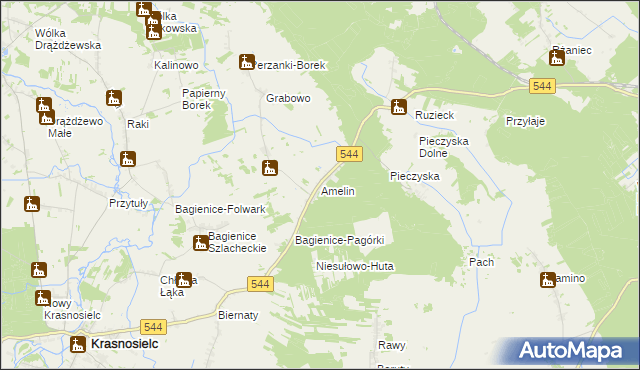 mapa Amelin gmina Krasnosielc, Amelin gmina Krasnosielc na mapie Targeo