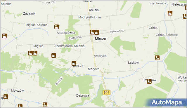 mapa Ameryka gmina Mircze, Ameryka gmina Mircze na mapie Targeo