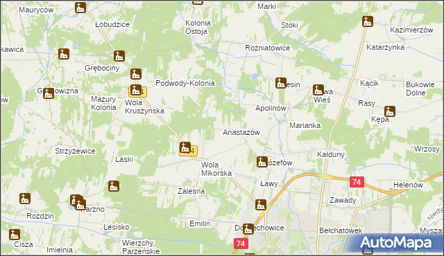mapa Anastazów, Anastazów na mapie Targeo