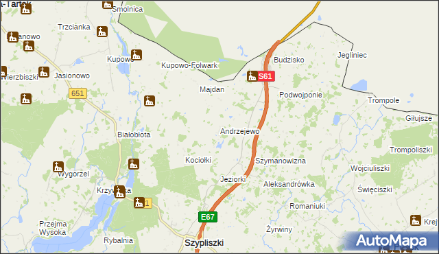 mapa Andrzejewo gmina Szypliszki, Andrzejewo gmina Szypliszki na mapie Targeo