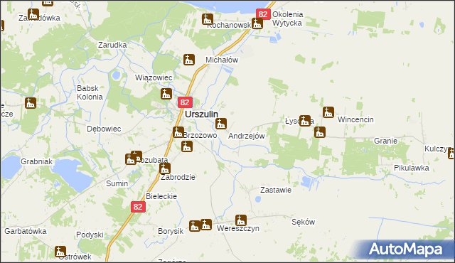 mapa Andrzejów gmina Urszulin, Andrzejów gmina Urszulin na mapie Targeo
