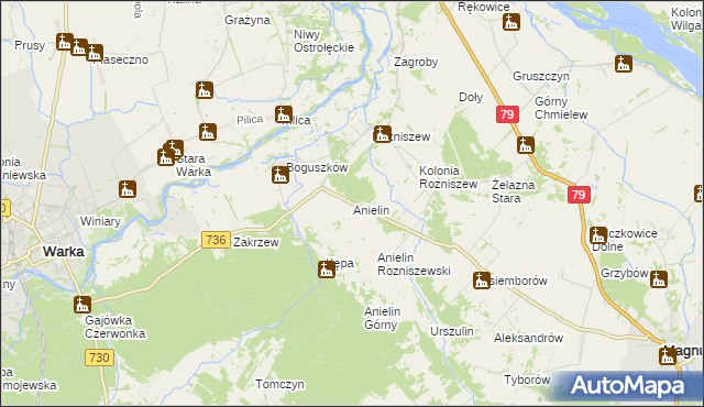 mapa Anielin gmina Magnuszew, Anielin gmina Magnuszew na mapie Targeo