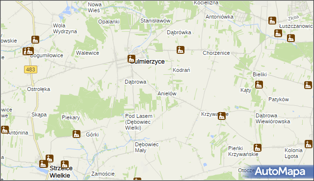 mapa Anielów gmina Sulmierzyce, Anielów gmina Sulmierzyce na mapie Targeo