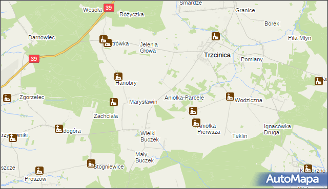 mapa Aniołka-Parcele, Aniołka-Parcele na mapie Targeo