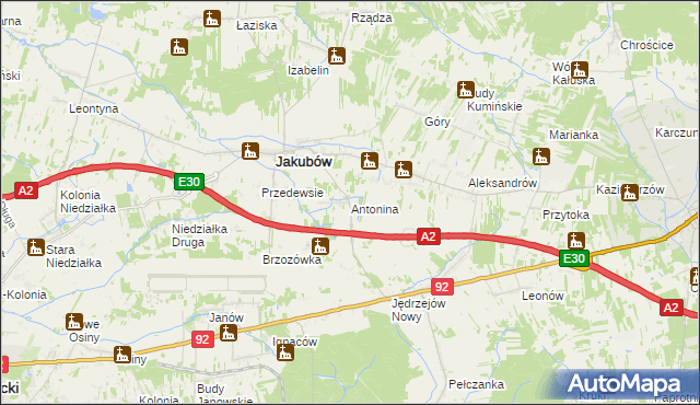 mapa Antonina gmina Jakubów, Antonina gmina Jakubów na mapie Targeo