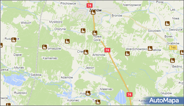 mapa Antoniów gmina Żarnów, Antoniów gmina Żarnów na mapie Targeo