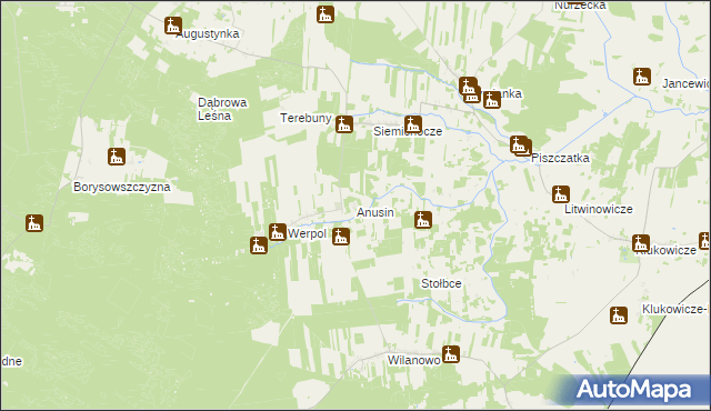 mapa Anusin gmina Nurzec-Stacja, Anusin gmina Nurzec-Stacja na mapie Targeo