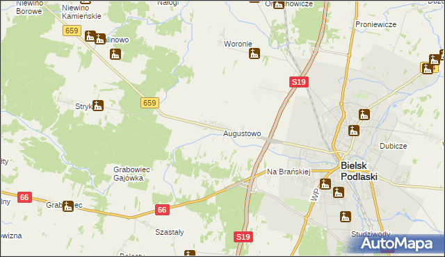 mapa Augustowo gmina Bielsk Podlaski, Augustowo gmina Bielsk Podlaski na mapie Targeo