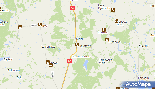 mapa Augustowo gmina Dźwierzuty, Augustowo gmina Dźwierzuty na mapie Targeo