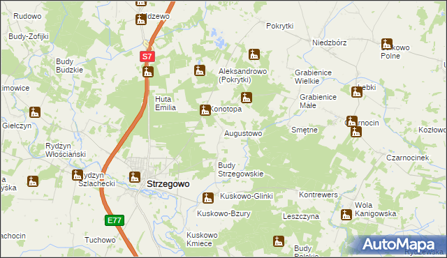 mapa Augustowo gmina Strzegowo, Augustowo gmina Strzegowo na mapie Targeo
