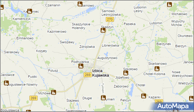 mapa Augustynowo gmina Izbica Kujawska, Augustynowo gmina Izbica Kujawska na mapie Targeo