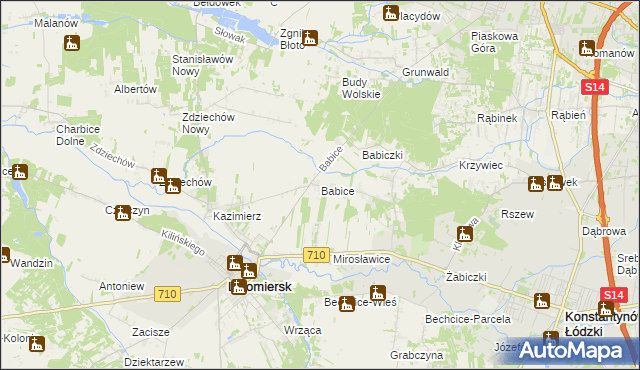 mapa Babice gmina Lutomiersk, Babice gmina Lutomiersk na mapie Targeo