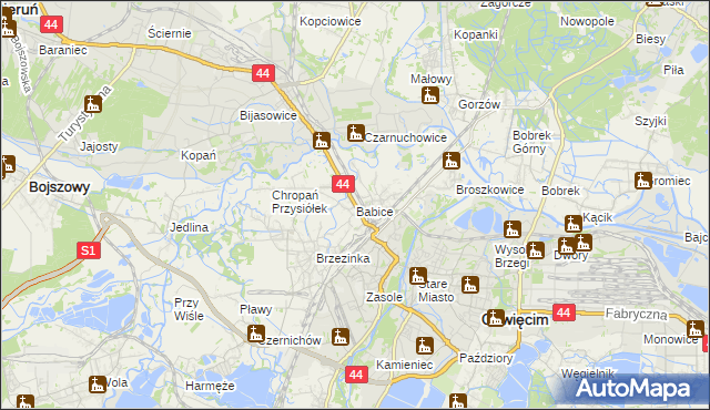mapa Babice gmina Oświęcim, Babice gmina Oświęcim na mapie Targeo