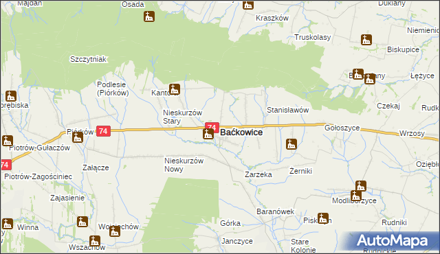 mapa Baćkowice, Baćkowice na mapie Targeo