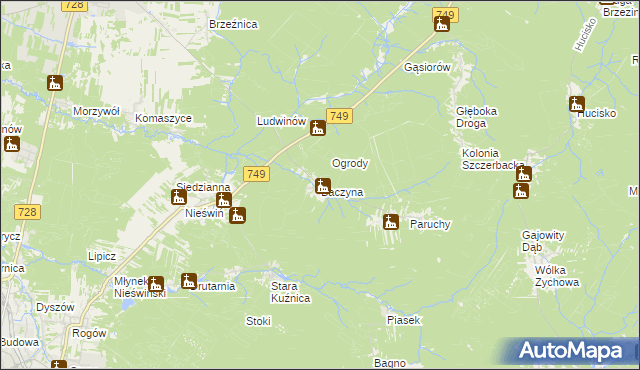 mapa Baczyna gmina Końskie, Baczyna gmina Końskie na mapie Targeo