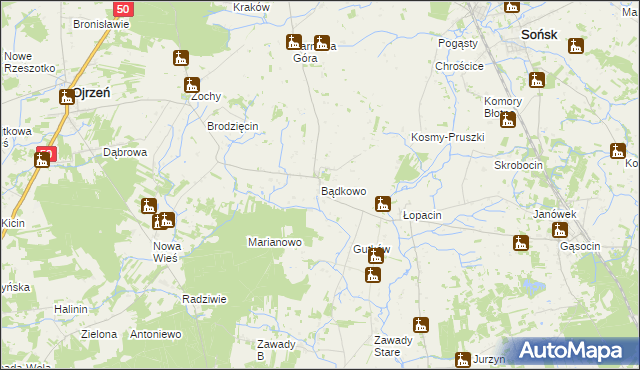 mapa Bądkowo gmina Sońsk, Bądkowo gmina Sońsk na mapie Targeo
