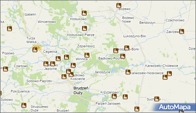 mapa Bądkowo-Rochny, Bądkowo-Rochny na mapie Targeo