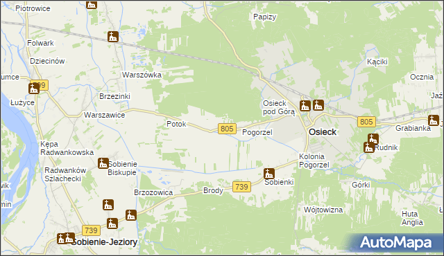 mapa Bagienki gmina Osieck, Bagienki gmina Osieck na mapie Targeo