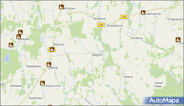 mapa Bagna gmina Maszewo, Bagna gmina Maszewo na mapie Targeo