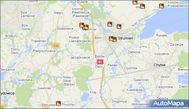 mapa Bąków gmina Strumień, Bąków gmina Strumień na mapie Targeo