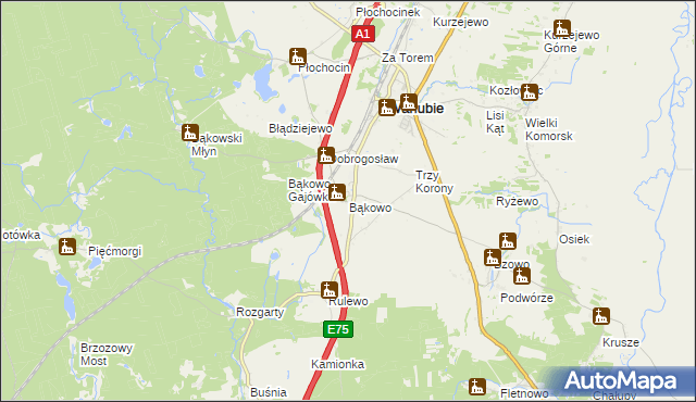 mapa Bąkowo gmina Warlubie, Bąkowo gmina Warlubie na mapie Targeo