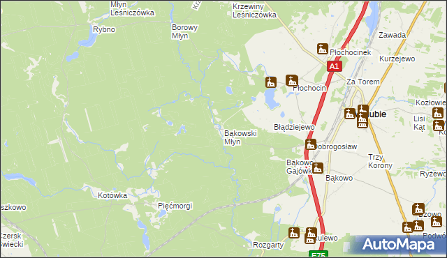 mapa Bąkowski Młyn, Bąkowski Młyn na mapie Targeo