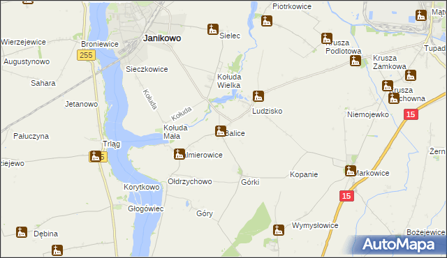mapa Balice gmina Janikowo, Balice gmina Janikowo na mapie Targeo